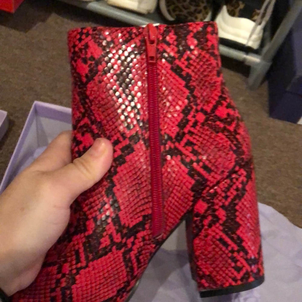Red Python Booties With Block Heel - image 3